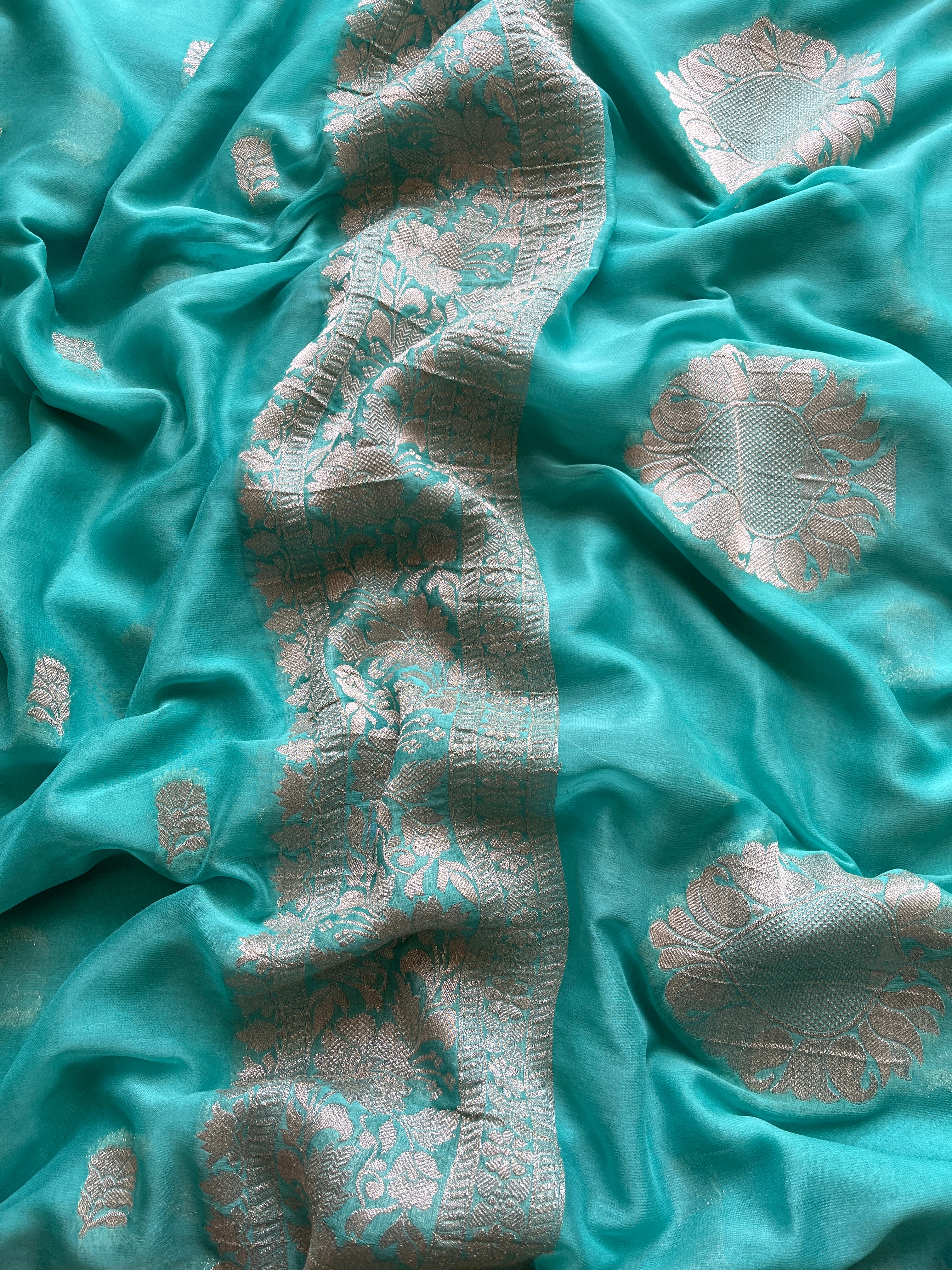 Blue Chiffon Saree